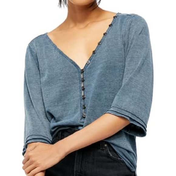 Free People OB1102104 Morgan Henley Top Smoke - Picture 1 of 7